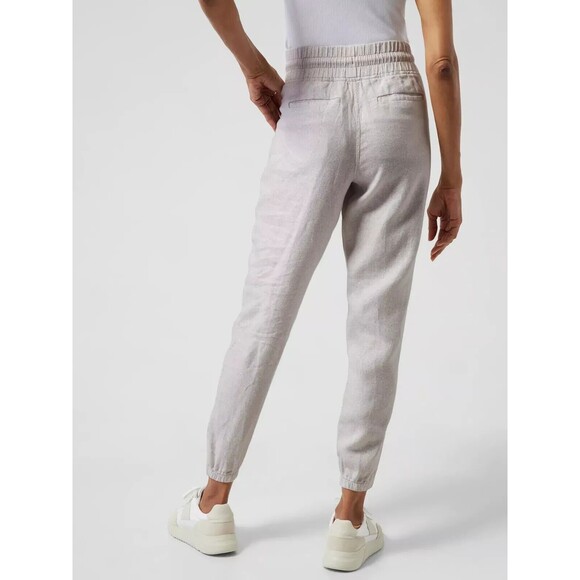 Athleta Cabo Linen Joggers White Drawstring Micro Cheetah Beach Women's Size 10 - Picture 2 of 9